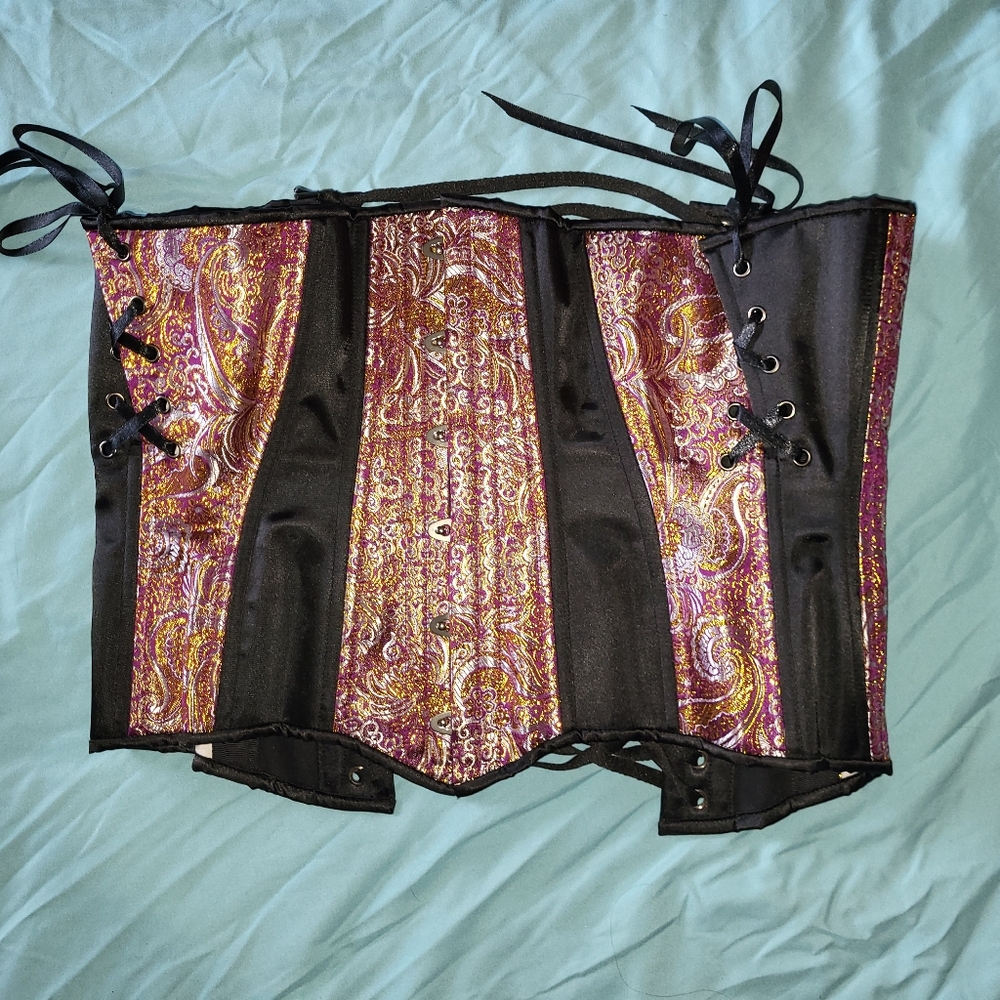 Timeless Trends Corset Waist Training 28" Inch Brocade Purple And Gold - Picture 8 of 16